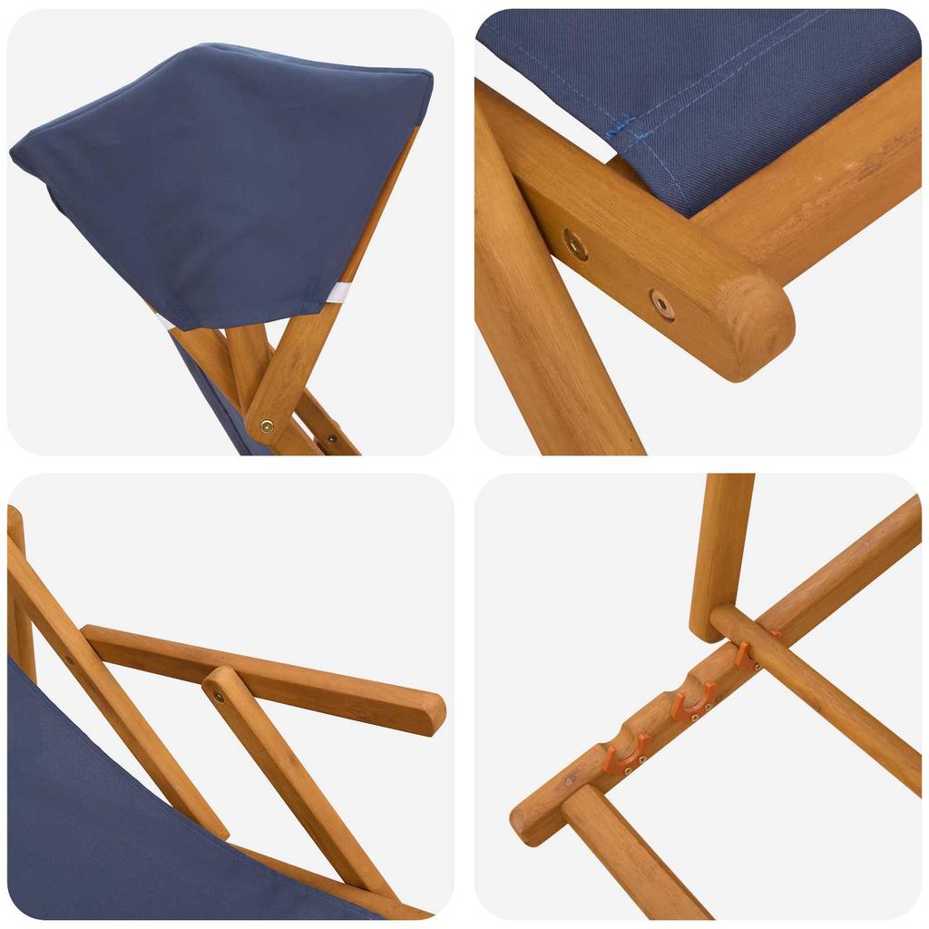 Reclining Chair 2 pcs 3 Position Solid Eucalyptus Wood Blue