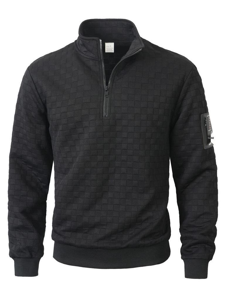 Men's Tactical Fleece Stand Collar Plaid Zipper Hoodie Jacket