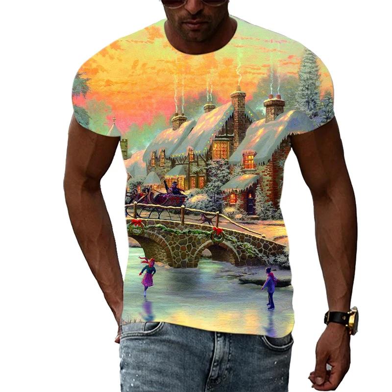 New Christmas Tree 3D Print Casual Fashion Men's Hip-Hop Fun Short-Sleeve T-Shirt Summer Stylish Trendy Round-Neck Lightweight Top