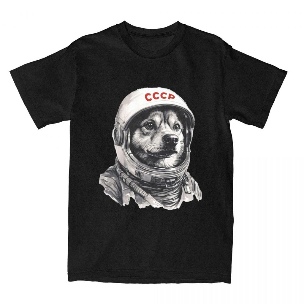 CCCP Rusia Laika Space Urss Astronauta Dog T-Shirt Men First dog in Space Cotton T-Shirts Summer O-Neck Tees Oversized Clothing