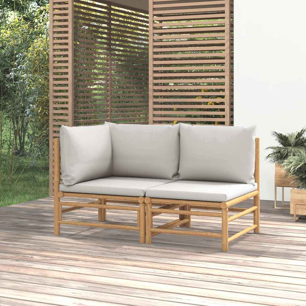 Vidaxl 2-Cz. Gartenmöbel-Set, Hellgraue Kissen, Bambus