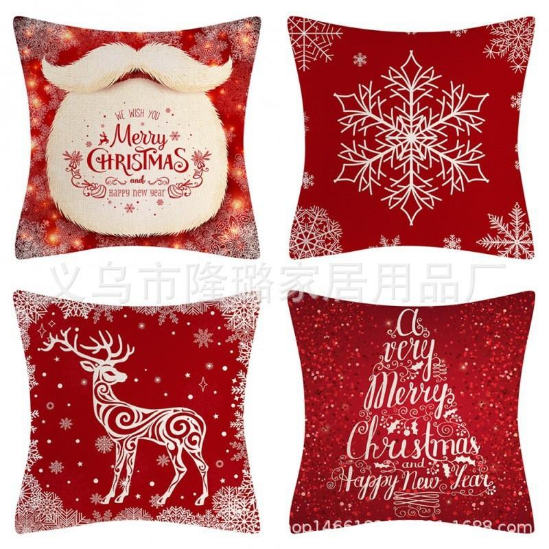 New Christmas Throw Pillow Cushion Home Decoration Short Plush Linen Printed Throw Pillow Cover