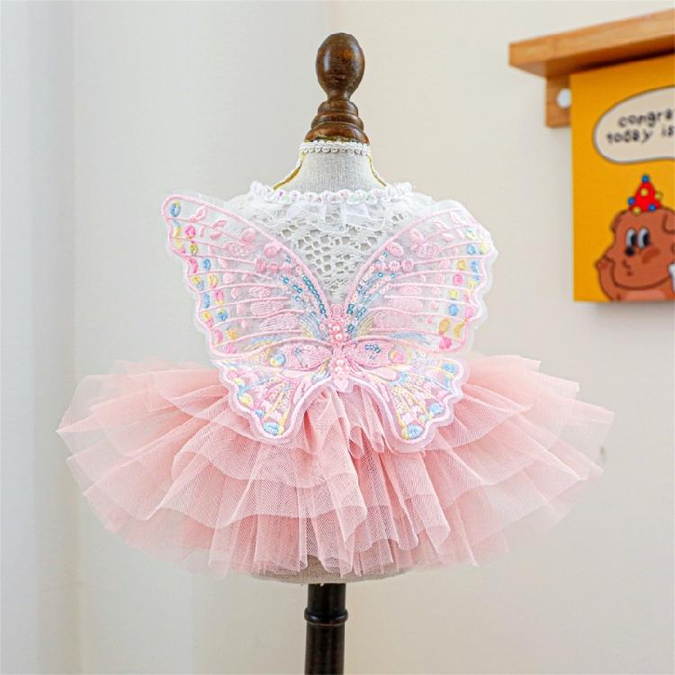 Dog Tulle Dresses Cats Princess Dress Pet Costume Dress with Embroidery Butterfly Wedding Cats Formal Event Photo Outfit