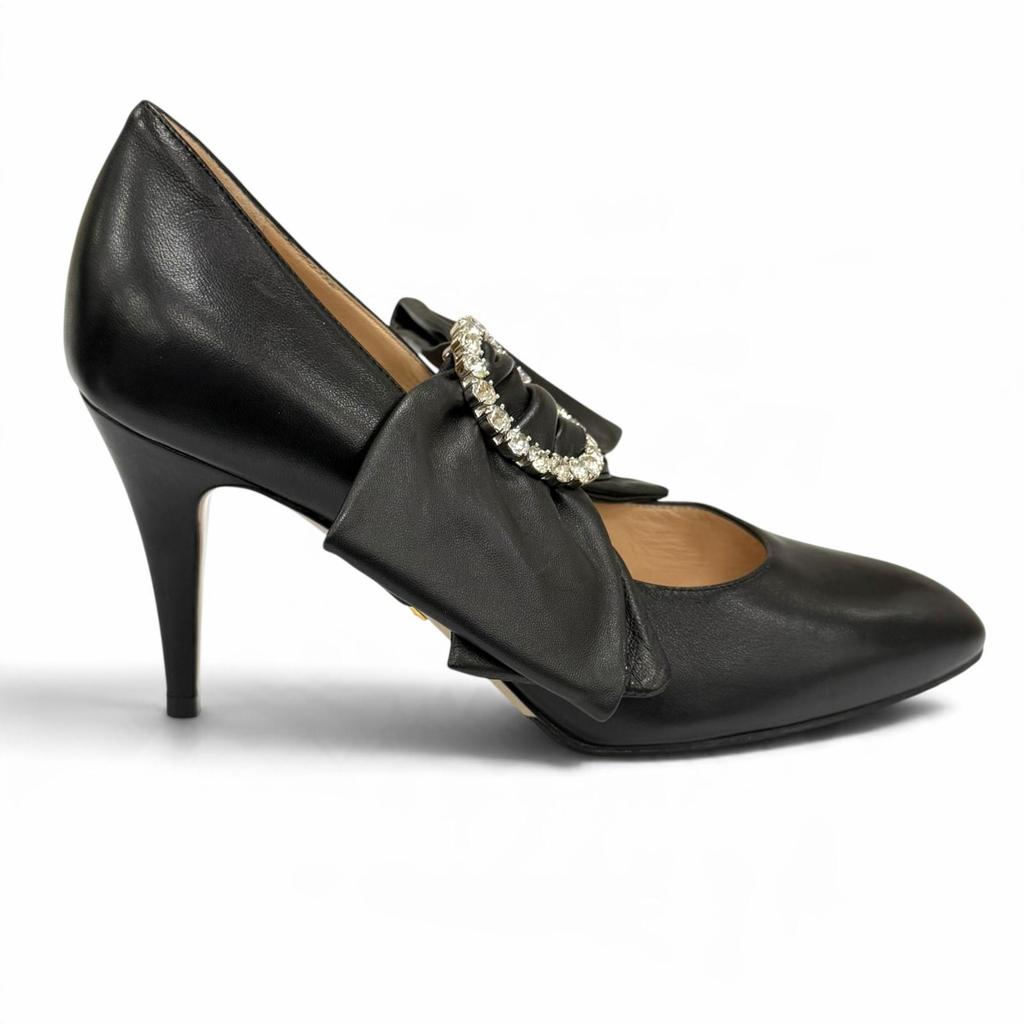 Great GUCCI pumps Leather with jeweled buckle and ribbon band. 35.5 481176 Used