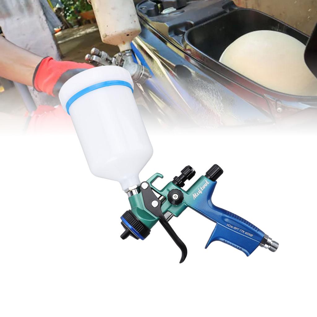 Farbspritzpistole HVLP Spritzpistole 4000B 600ml Becher 1,3mm Düse Air Spray Lackierpistole Kit für Möbel Autopflege G1/4