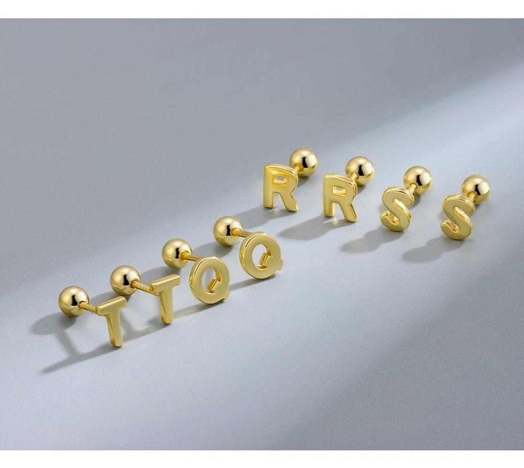 Rockyu Earrings for Pure Silver 1 Pair Alphabet 925 Women, Popular, Hypoallergenic, Initial, Earrings, Earrings, Silver, Simple, Screw-on (A,Silver)