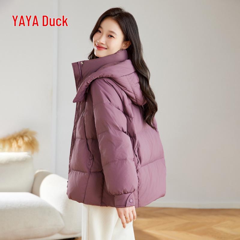 Yaya Women's 2025 Winter Ski Down Jacket - New Arrival, Short, Thickened, Hooded, Loose, Warm Duck Down Coat.
