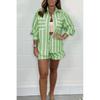 Summer Fashion Casual Women two-piece Stripe Shirts Shorts Set Ladies' Two-Piece Set