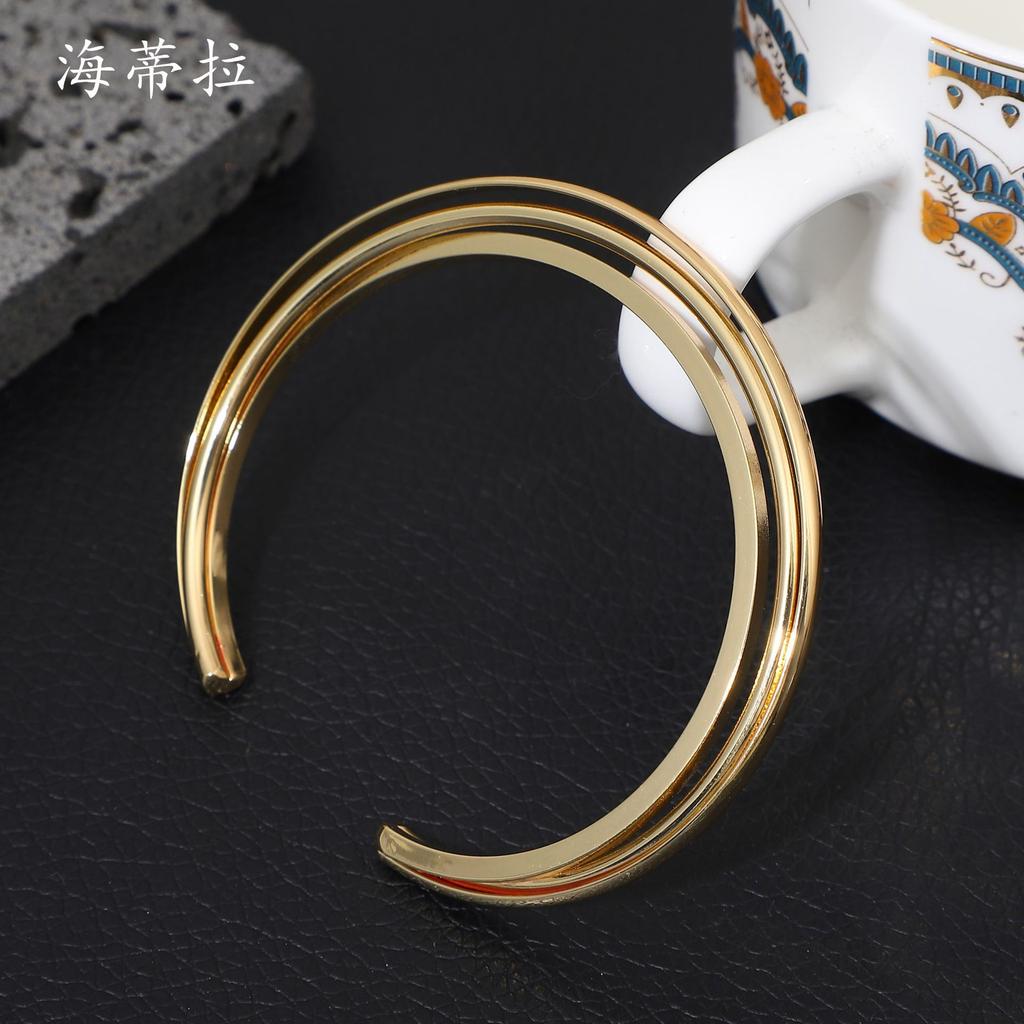 Double-layer Cross-opening Bracelet, Gold-plated Fashionable and Simple Women's High-end Versatile Bracelet