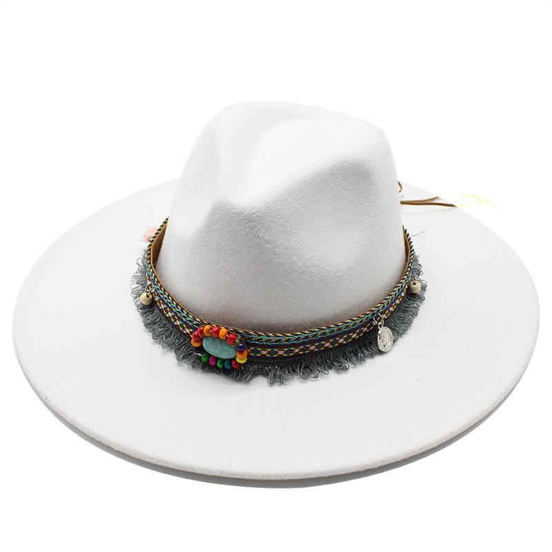 Ethnic Style Woolen Big-Brimmed Jazz Top Hat For Men And Women 9.5Cm Big-Edged Jazz Hat Church Hat