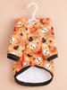 Halloween Dog Hooded Sweatshirt with Pumpkin, Ghost & Skull Prints, Orange Pet Hoodie for Cats Small Pets Festive Outfit Parties