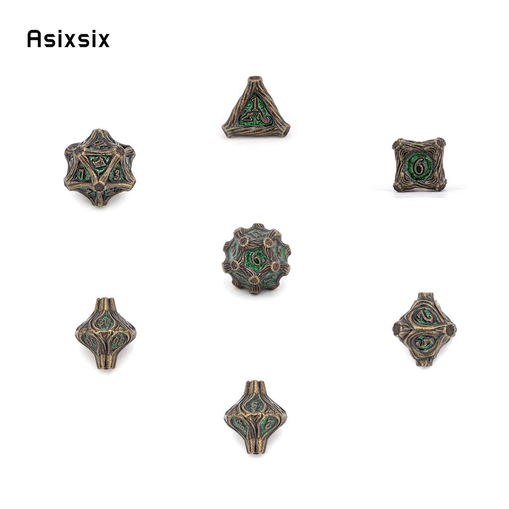 7 Pcs GreenTree Stump Root Metal Dice Solid Metal Polyhedral Dice Set Suitable for Role-Playing RPG  Board Game Card Game