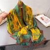 Bamboo Rhyme Yellow Encryption Yourou Yarn Printing Spring And Summer Silk Scarf Large Long Scarf Travel Shawl Sun Protection Women'S Scarf Headscarf