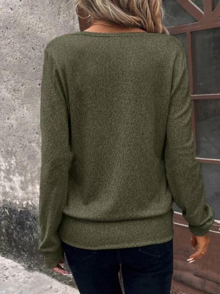 2024 European and American Solid Color Square Neck Two-Piece Look Loose Long Sleeve Casual Women's Wear for Autumn and Winter