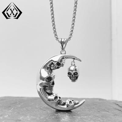 Collier Xiwier Rétro Gothique Lune Crâne - Design Unique Européen & Américain pour Halloween