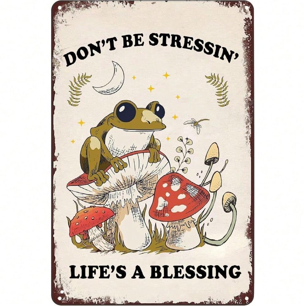 

Vintage Frog Tin Sign Retro Metal Wall Art Zen Cottagecore Decor різнокольоровий