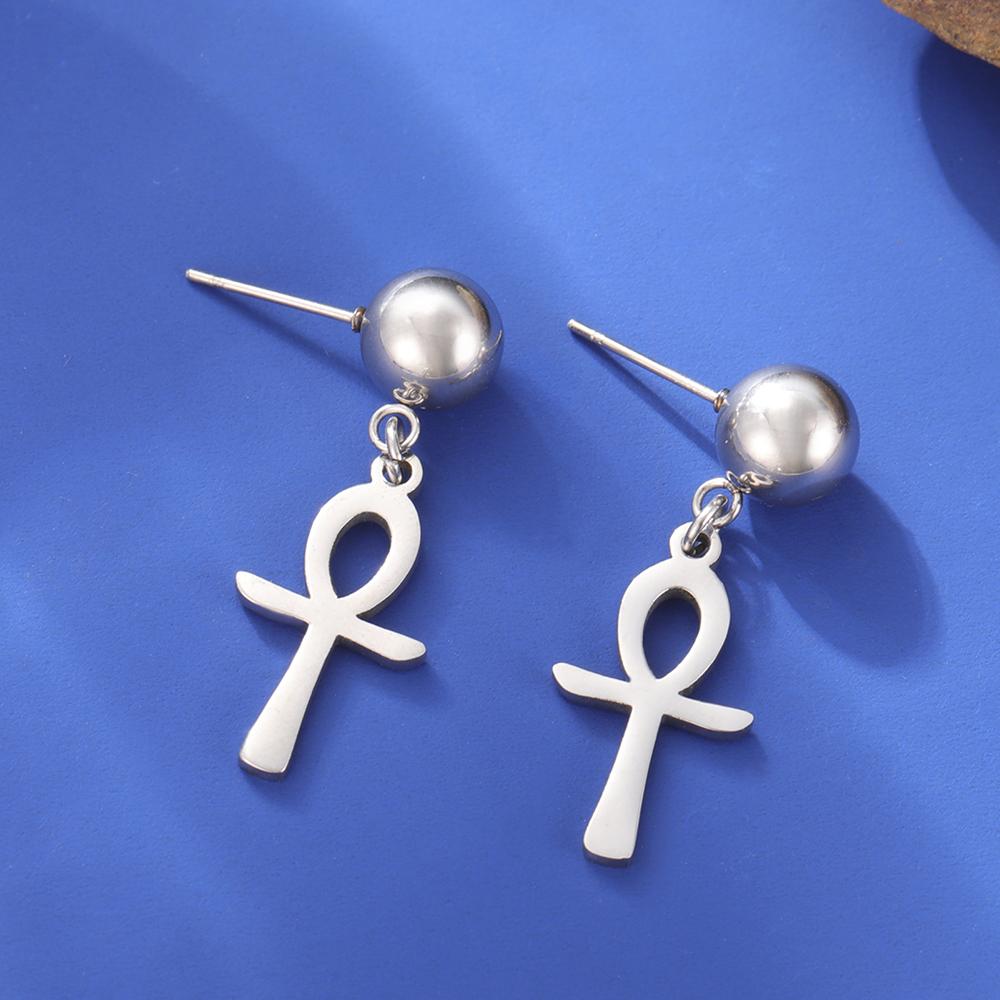 

LIKGREAT Gold Color Egyptian Ankh Drop Earring Vintage Cross Women Dangle Earrings Stainless Steel Male Punk Jewelry