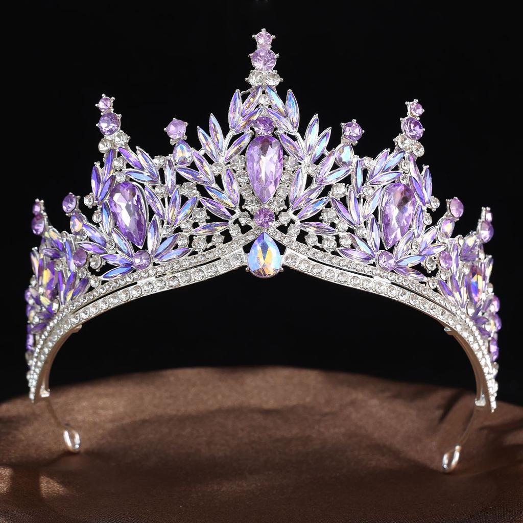 European Luxury Symphony Purple Crown Headgear Wedding Party Banquet Dress Rhinestone Crown Styling Setting Hair Accessories 2026