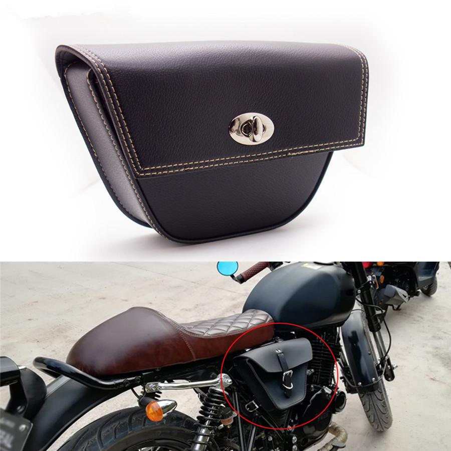 Universal Triangle Motorcycle PU Leather Saddle Bag Luggage Tool Side Bag For Cafe Racer ATV Custom