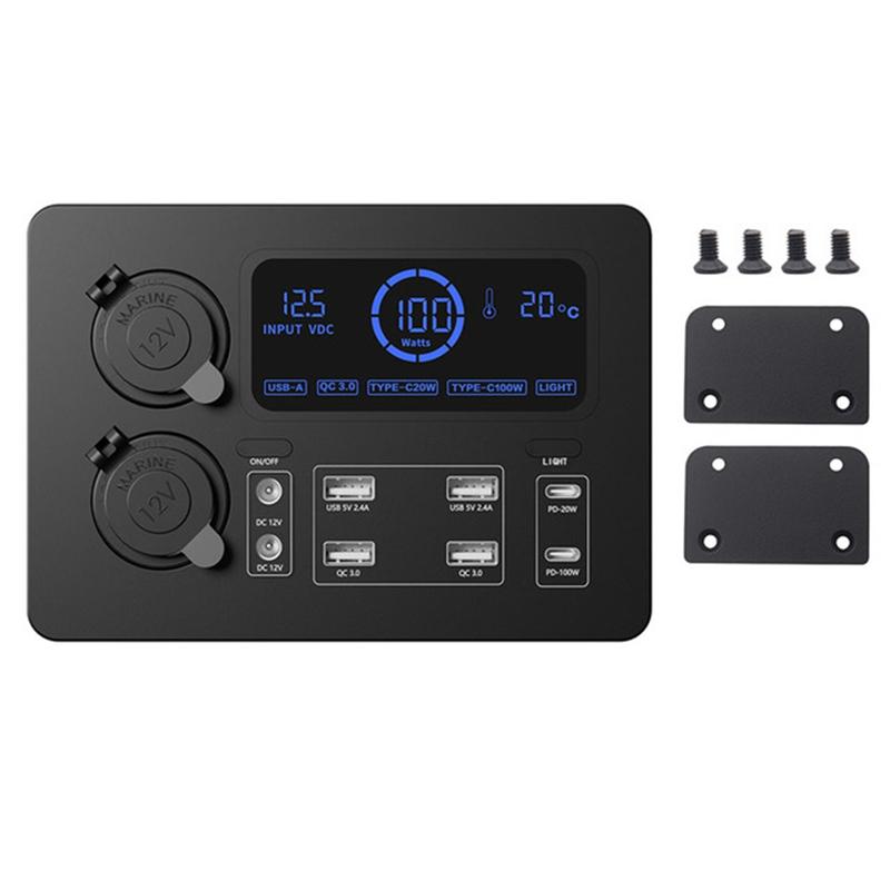 Portable Control Hub With LED Lights Adapter Mini Power Box With LED Lights 100W For Rvs,Boats Display Power Box 12V