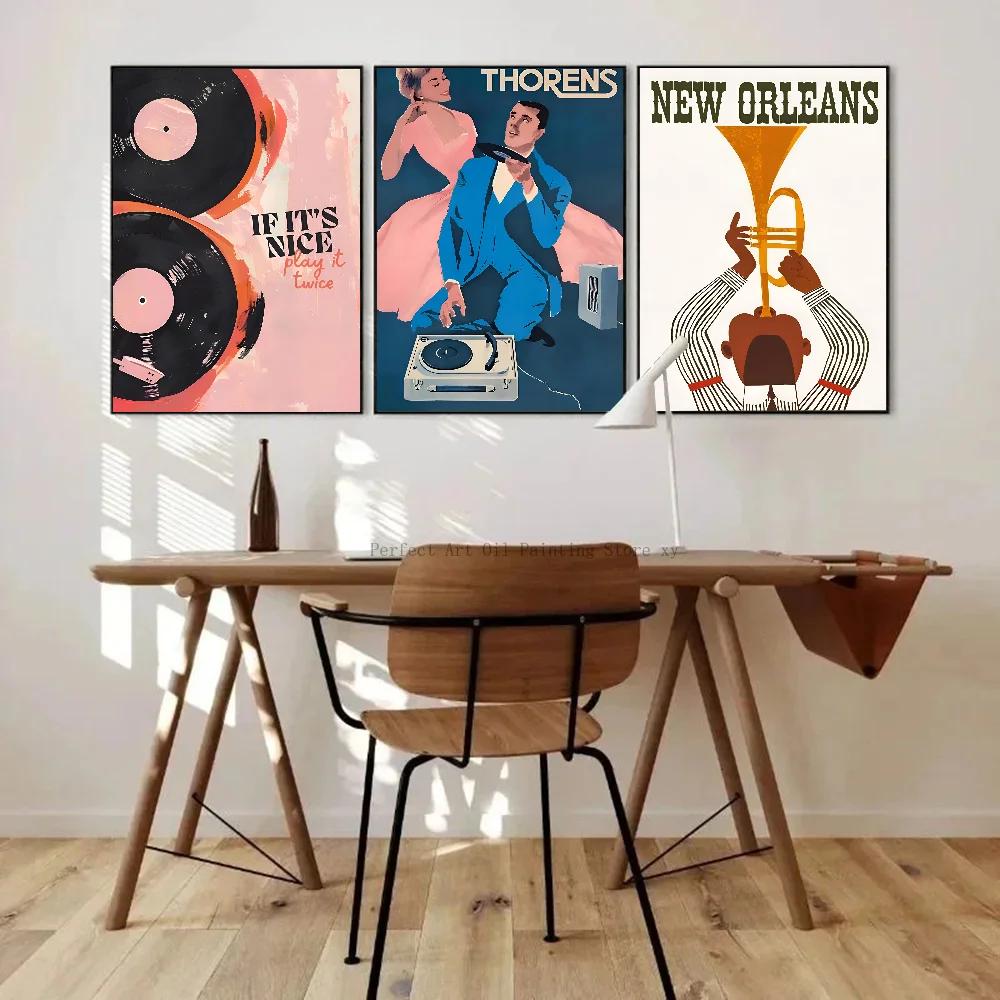 1PC Abstract Jazz Music Festival Record Player Symbol Art Poster Paper Print Home Living Room Bedroom Entrance Bar Restaurant