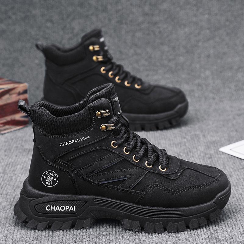 Autumn men's high-top tooling shoes outdoor British casual locomotive short boots live broadcast thick-soled leather rhubarb Martin boots