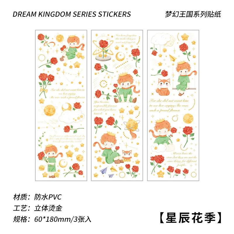 3pcs/set Cute princekin rose Bronzing Sticker Decorative for DIY scrapbooking Journal Photo album decoration materials Stickers