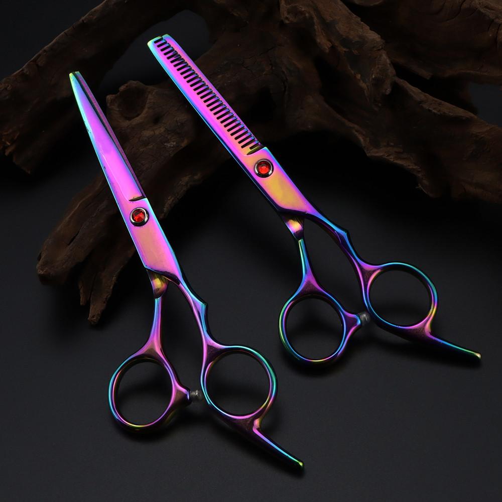 Professional 6 '' Scissor Red Gem Hair Cutting Scissors Haircut Thinning Barber Tools Cut Shears Hairdresser Scissors
