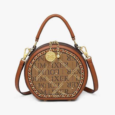 Small Round Bag Female 2023 New Fashion Small Round Bag Texture Printing Hand Bill of Lading Shoulder Crossbody Bag 5295
