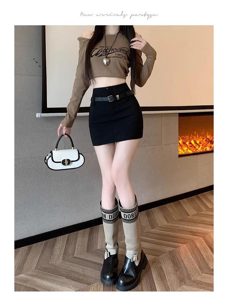 Women's High-Waist Belted Black A-Line Skirt - Sexy Summer Style