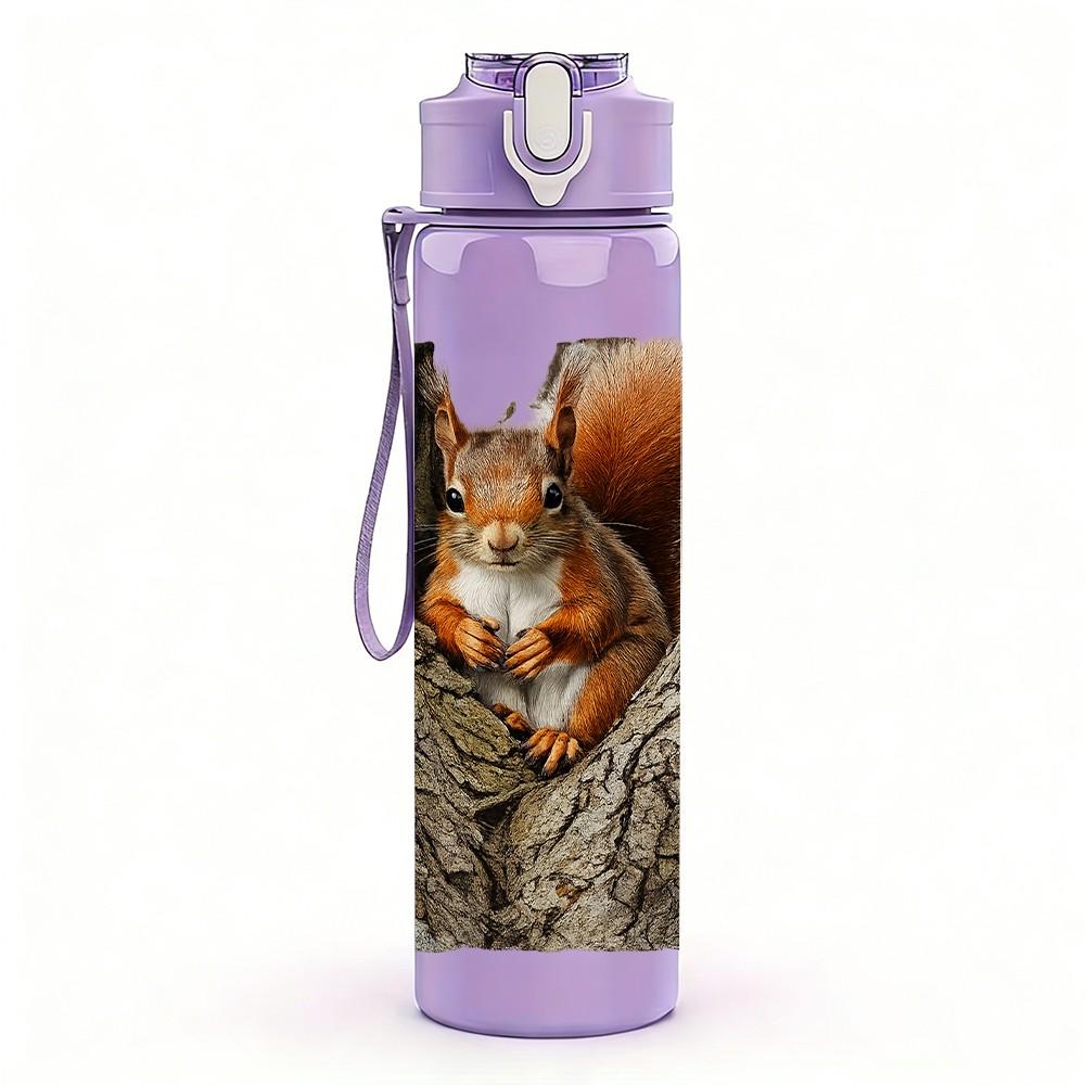1PC Squirrel Tree Hollow Scene Print 750ml Color Plastic Sports Water Bottle Leakproof Flip Straw Lid Suitable for Sports Office Home Use
