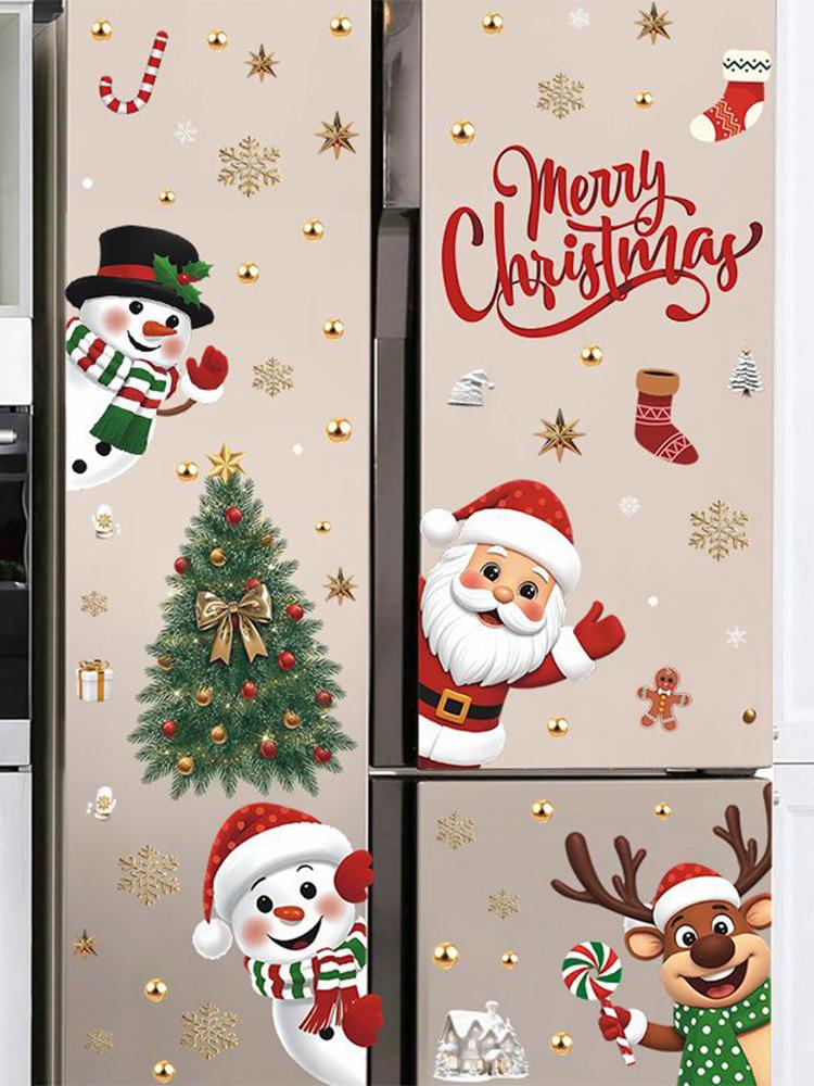 6PCS Christmas Window Stickers Snowflake Santa Claus Reindeer Tree Snowman Stickers Self-Adhesive Reusable Window Decals