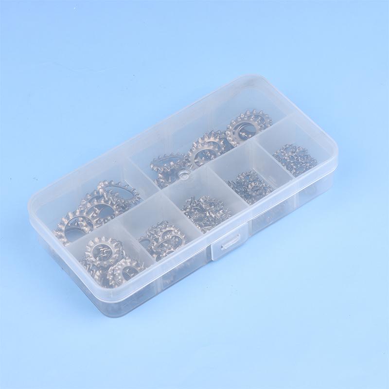 160 szt./pudełko Stal nierdzewna Zewnętrzne Wieloząbkowe Podkładki Blokujące Gwiazdkowe Zestaw Asortymentowy 7 Rozmiarów M3 M4 M5 M6 M8 M10 M12