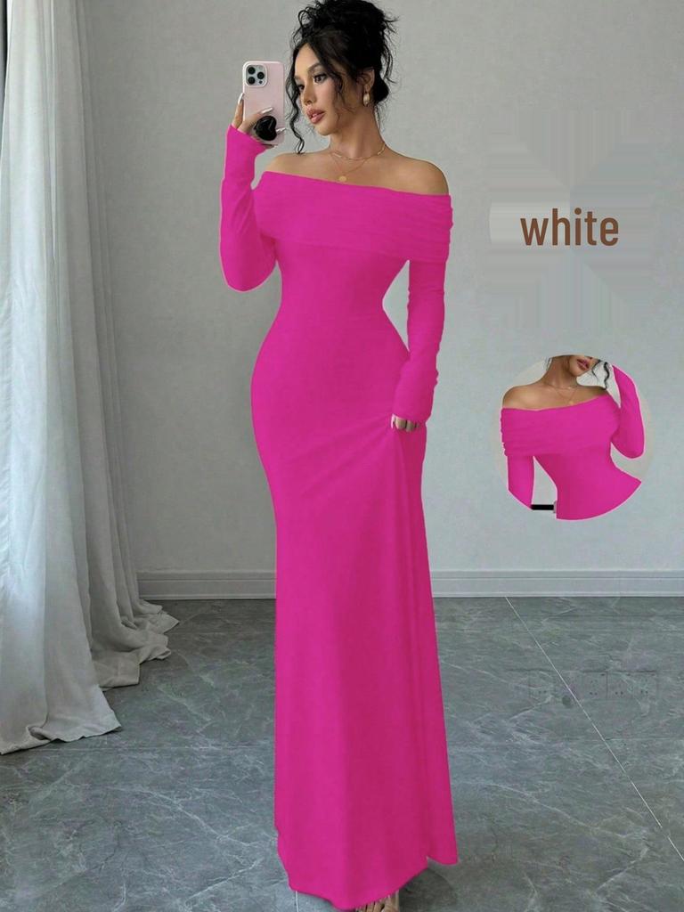 Elegant Women's Off-the-Shoulder Cross Backless Evening Gown