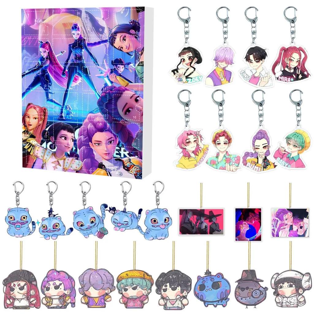 K-pop Demon Hunters Rumi Mira Zoey Figure Saja Boys Christmas Countdown Calendar Trendy Blind Box Keychain Acrylic Pendant Gift