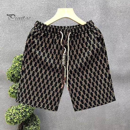 Men Summer Shorts Elastic Waist Adjustable Drawstrings Casual Shorts with Pockets Printing Wide Leg Beach Shorts Streetwear