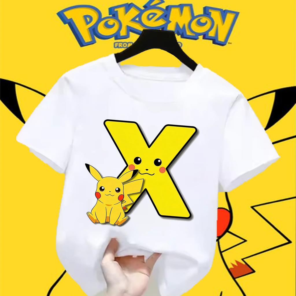 Anime Pokemons Tshirts for Children Pikachu Cartoon Letter Printed Shortsleeved Top Boys Girls Summer Fashion Sports Tshirt