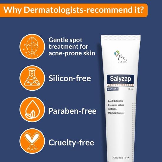 Fixderma Salyzap Loção Noturna, com Ácido Salicílico Ajuda no Equilíbrio da Hidratação, Para cicatrizes de acne, espinhas, Desobstrui os poros e pele propensa a acne, 20ml