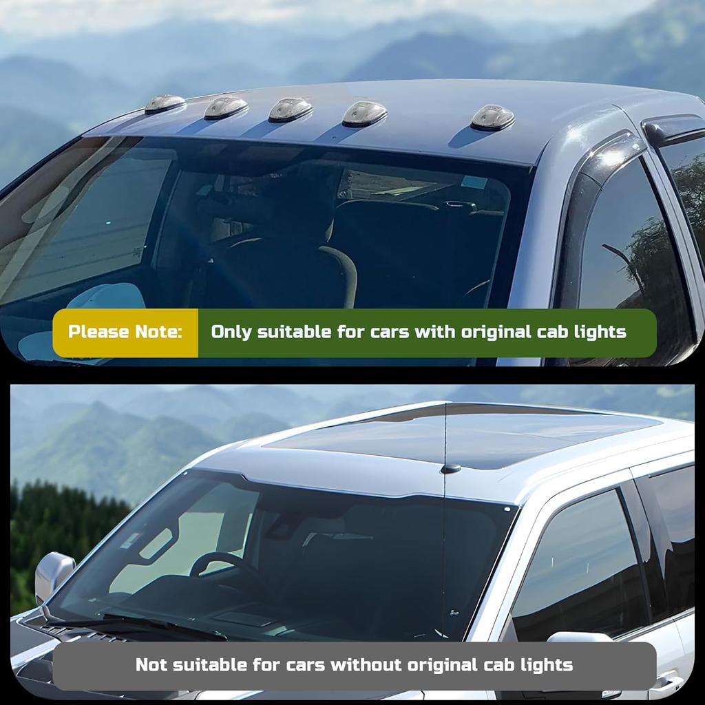 R&F Auto LED Cab Lights 5Pcs Smoked Cab Roof Marker Lights Compatible With Ram 1500 2500 3500 (2003-2018) Pickup Trucks Roof Running Lamps