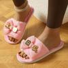 Women'S Elegant Pink Satin Bow Bear Decorative Plush Home Slippers - Stylish, Comfortable, and Stylish Flat Sandals for Indoor and Outdoor Use