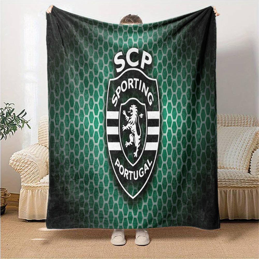 Sporting football Crest Flannel Blanket, Soft Polyester, Modern Design, All-Season for Camping, Travel, Gifts for holidays or birthdays