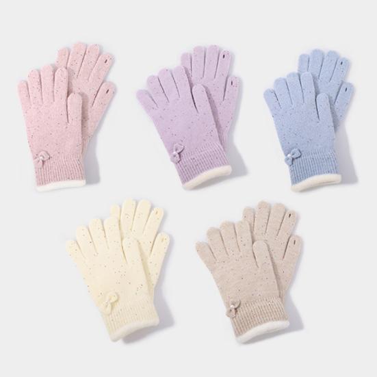 Women Winter Gloves Warm Touch Screen Gloves with Bow-Tie Sequins Knitted Thickened Gloves for Daily Outings Dating Party