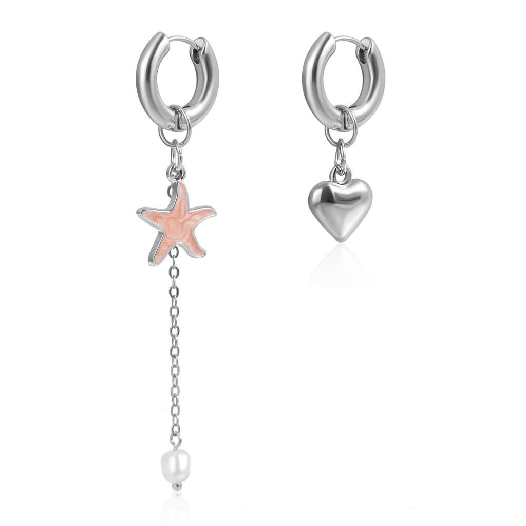 European & American Luxurious Heart & Star Flower Drop Earrings with Ear Cuffs