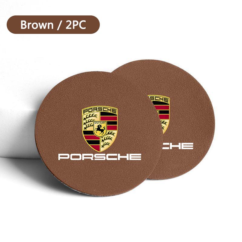 2PC Luxury Car Coaster Water Bottle Cup Holder Mat Anti-slip Pad For Porsche Cayenne Panamera Macan 911 718 918 Taycan Boxster