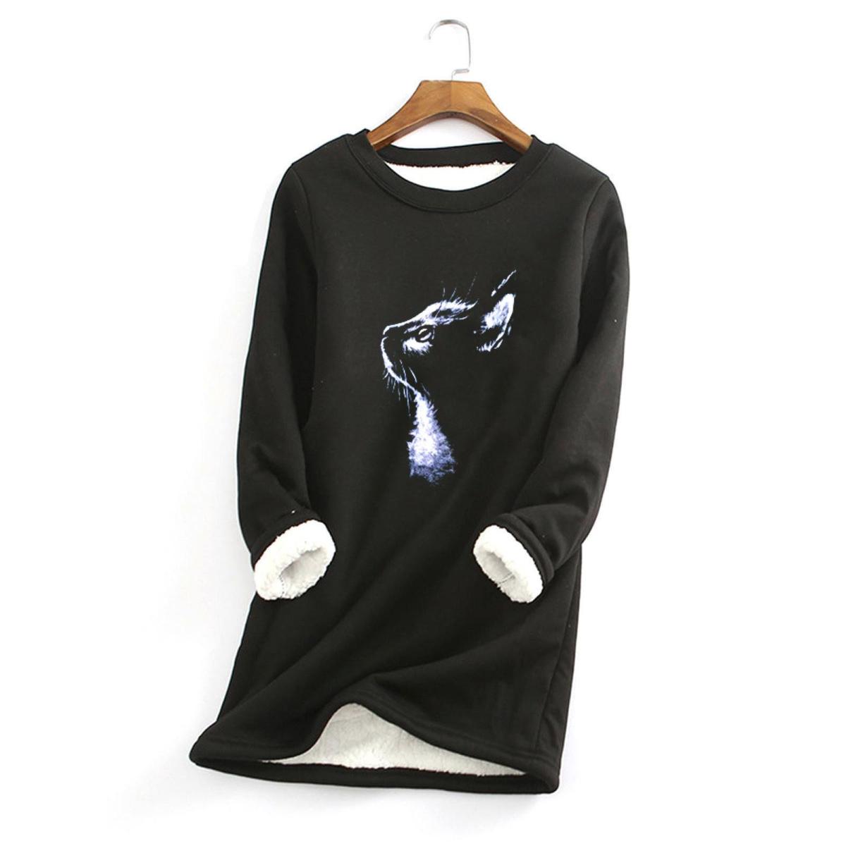 

Женская Толстовка из толстого флиса с принтом, теплое нижнее белье с круглым вырезом, топ XXXXL чёрный