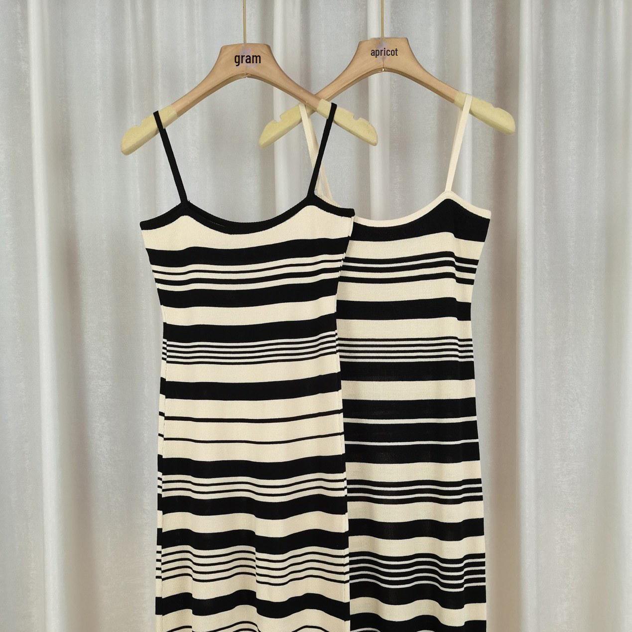 

Полосатое ретро-платье без рукавов на подтяжках - летний тренд для женщин, облегающая юбка средней длины One Size (37.5kg-60kg) абрикосовый