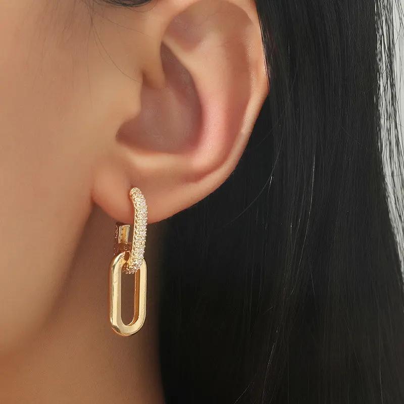 Retro Double Loop Design Drop Earrings Gold Silver Color Geometric Round Earrings for Women Girls Punk Hip Hop Fashion Jewelry