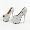 Fashion Eilyken Spring Platform Women Pumps Sexy Sequined Cloth Peep Toe Mule Shoes Elegant Stiletto High Heels Pole Dance Sandals