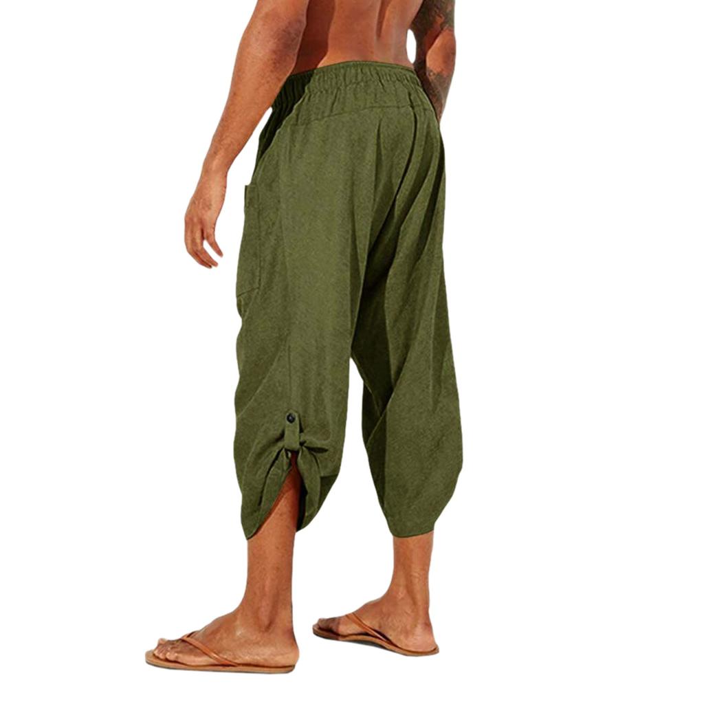 Linen Clothing For Men Easy Bodybuilding Motion Pants For Men Linen Pocket Color Cropped Trousers