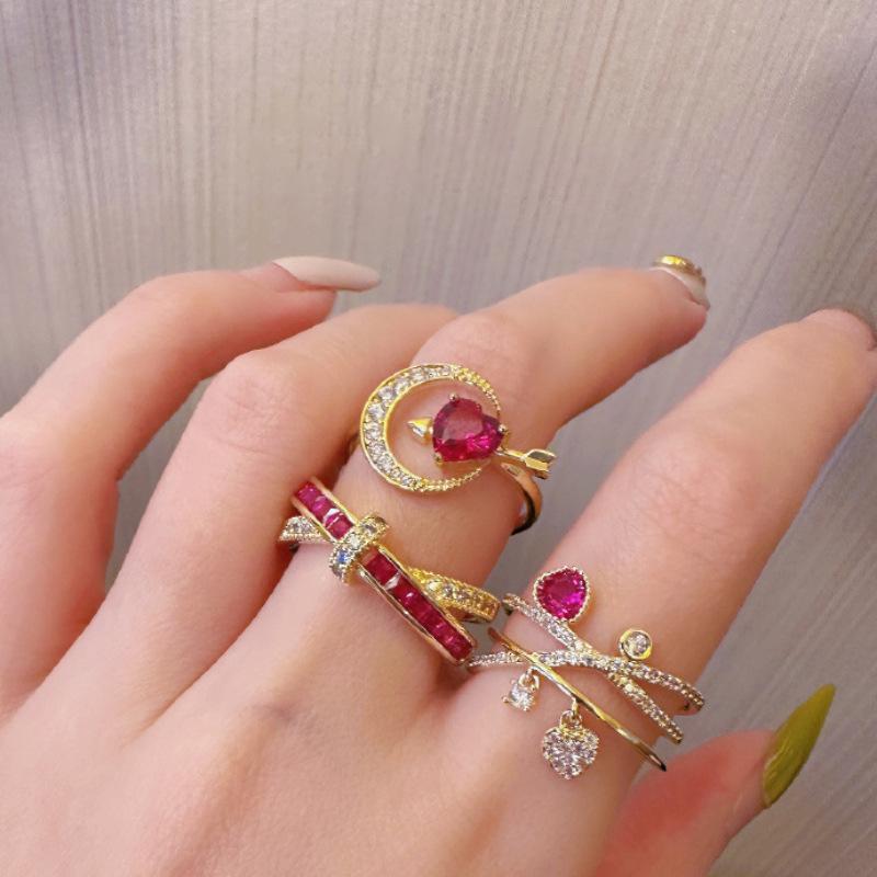 Geometric Pink Eyecatching Diamond Ring For Women Adjustable Trendy And Accessory Stylish